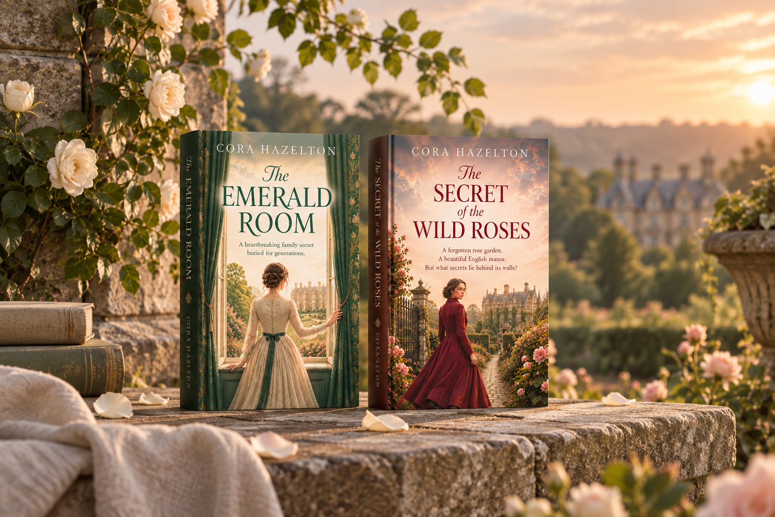 Cora Hazelton's historical novels in a garden setting
